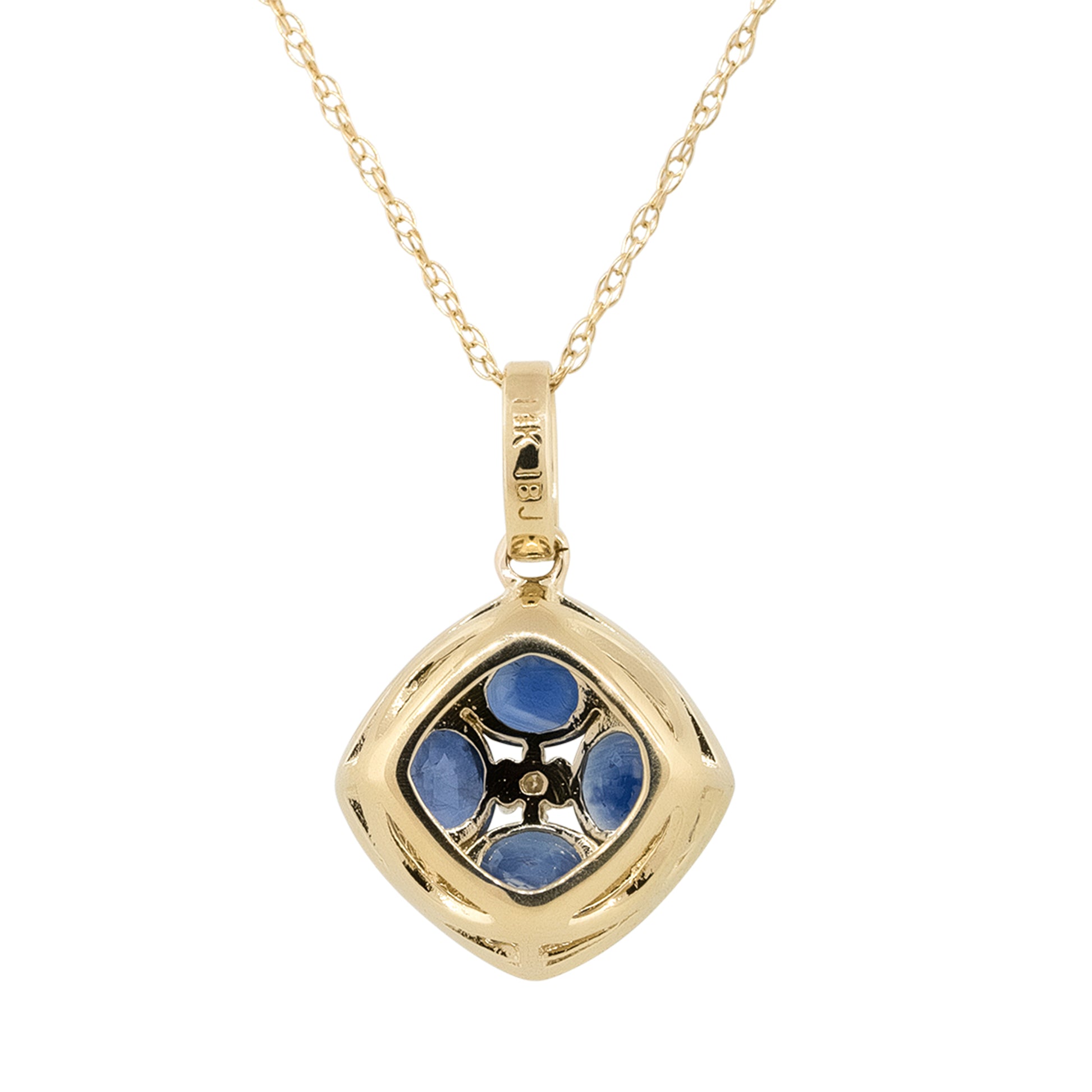 14k Yellow Gold Oval Sapphire Diamond Flower Pendant Necklace