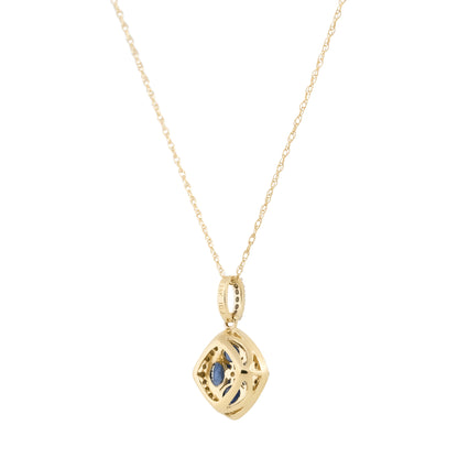 14k Yellow Gold Oval Sapphire Diamond Flower Pendant Necklace