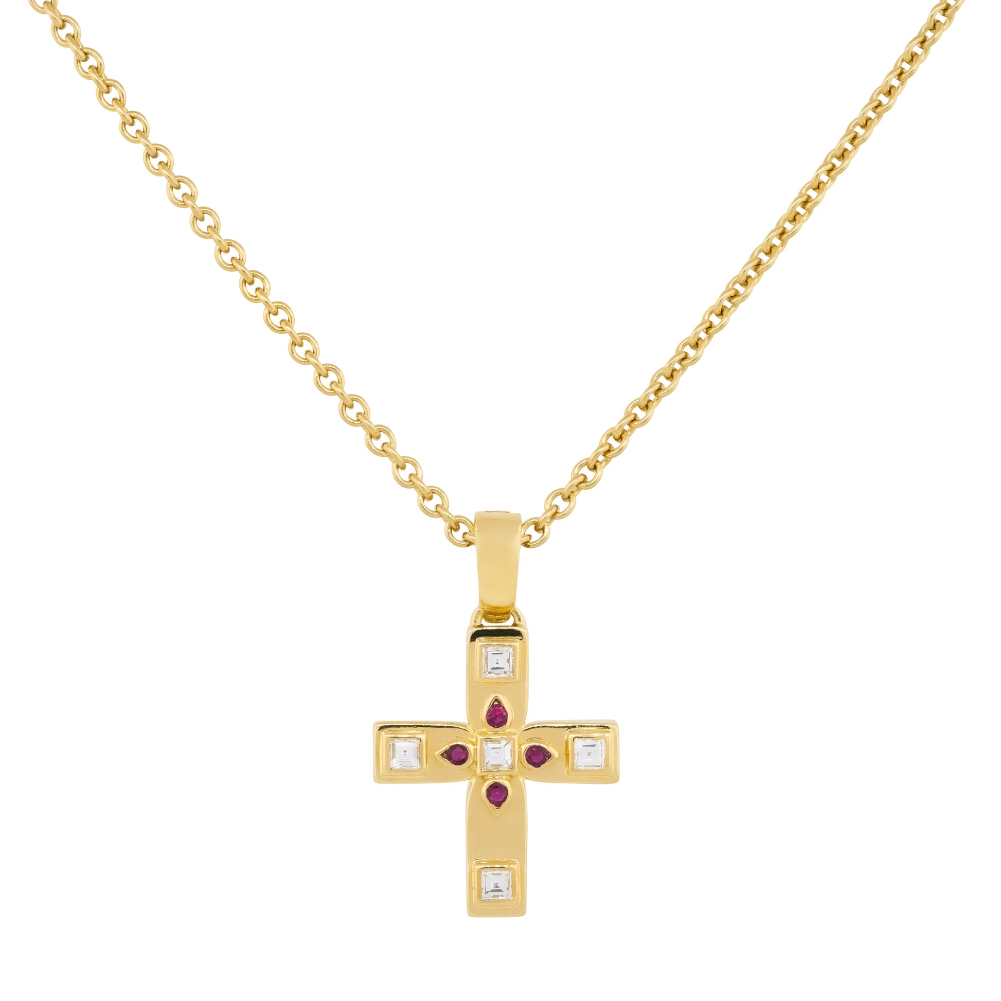 Cartier 18k Yellow Gold Vizantija Diamond & Ruby Pendant Necklace