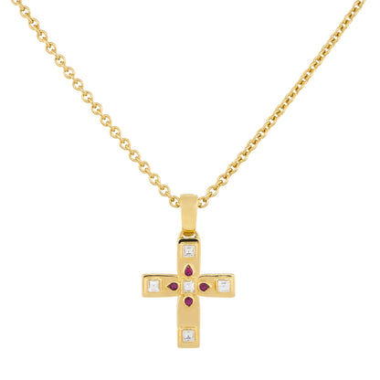 Cartier 18k Yellow Gold Vizantija Diamond & Ruby Pendant Necklace