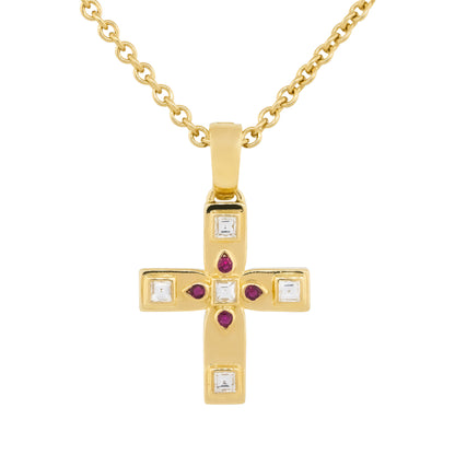 Cartier 18k Yellow Gold Vizantija Diamond & Ruby Pendant Necklace