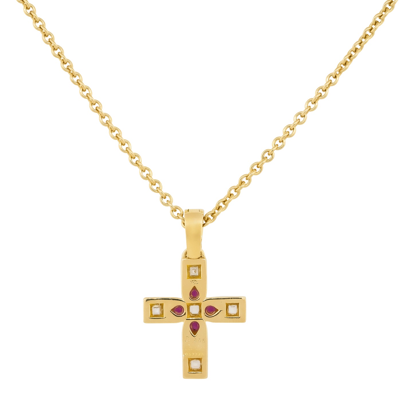 Cartier 18k Yellow Gold Vizantija Diamond & Ruby Pendant Necklace