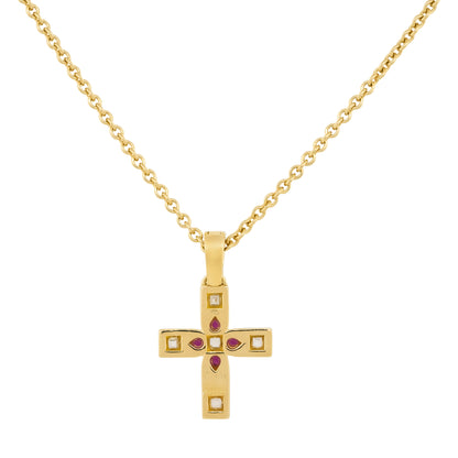 Cartier 18k Yellow Gold Vizantija Diamond & Ruby Pendant Necklace