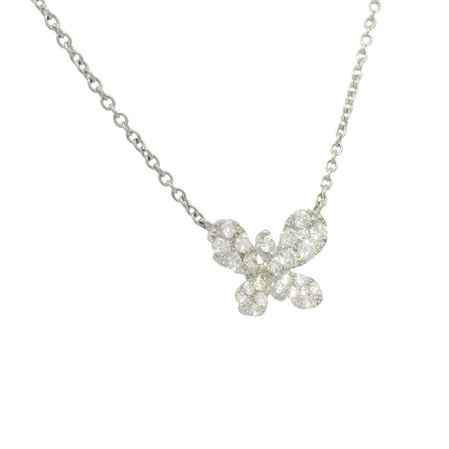 18k White Gold Natural 0.33 Carat Diamond Pave Butterfly Necklace