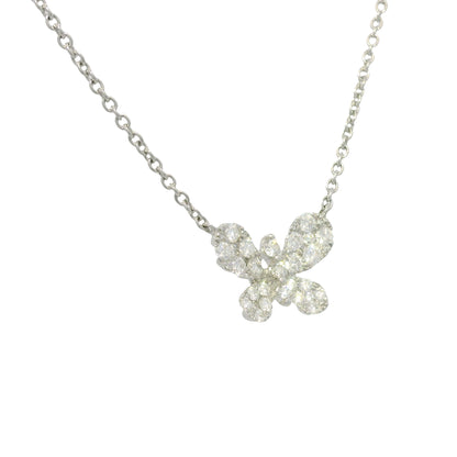 18k White Gold Natural 0.33 Carat Diamond Pave Butterfly Necklace