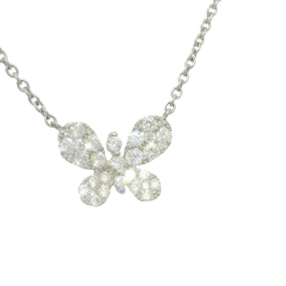 18k White Gold Natural 0.33 Carat Diamond Pave Butterfly Necklace