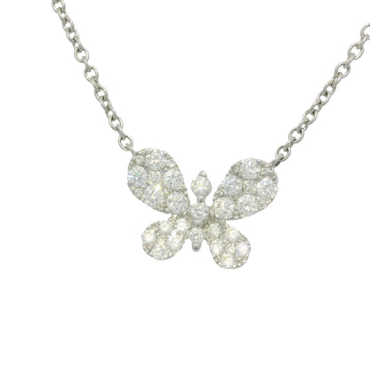 18k White Gold Natural 0.33 Carat Diamond Pave Butterfly Necklace