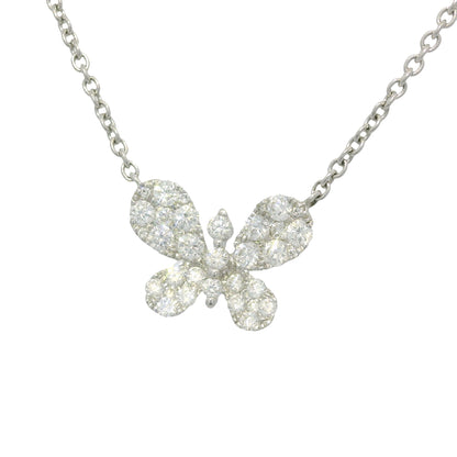 18k White Gold Natural 0.33 Carat Diamond Pave Butterfly Necklace