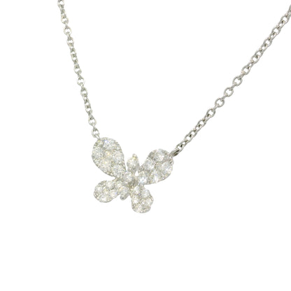 18k White Gold Natural 0.33 Carat Diamond Pave Butterfly Necklace
