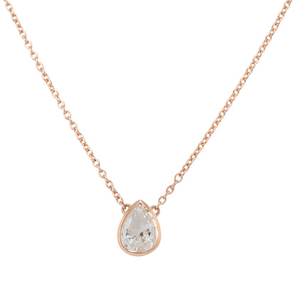 14k Rose Gold 0.95ctw Pear Shape Diamond Pendant Necklace