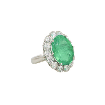Platinum 13ct Oval Emerald with Diamond Halo Engagement Ring