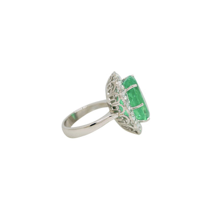 Platinum 13ct Oval Emerald with Diamond Halo Engagement Ring