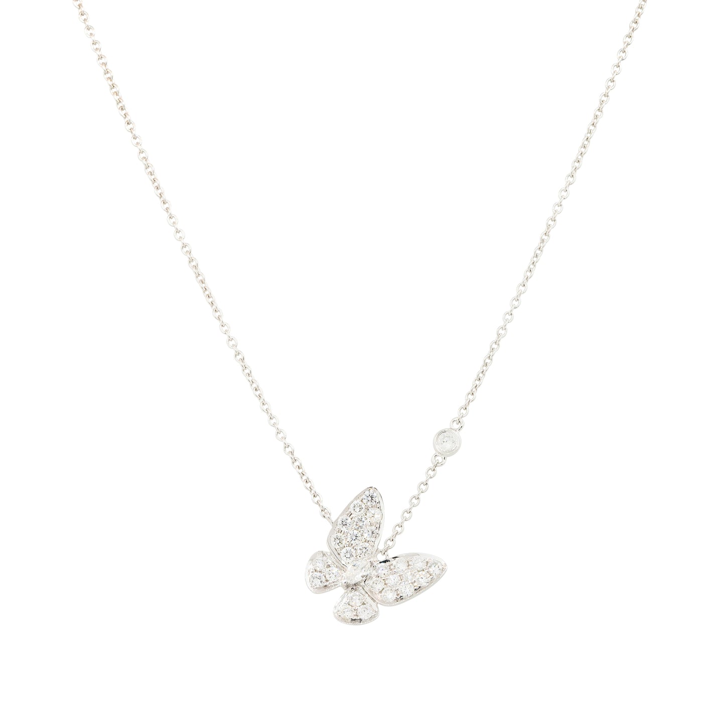 18k White Gold 0.81ctw Pave Diamond Butterfly Necklace