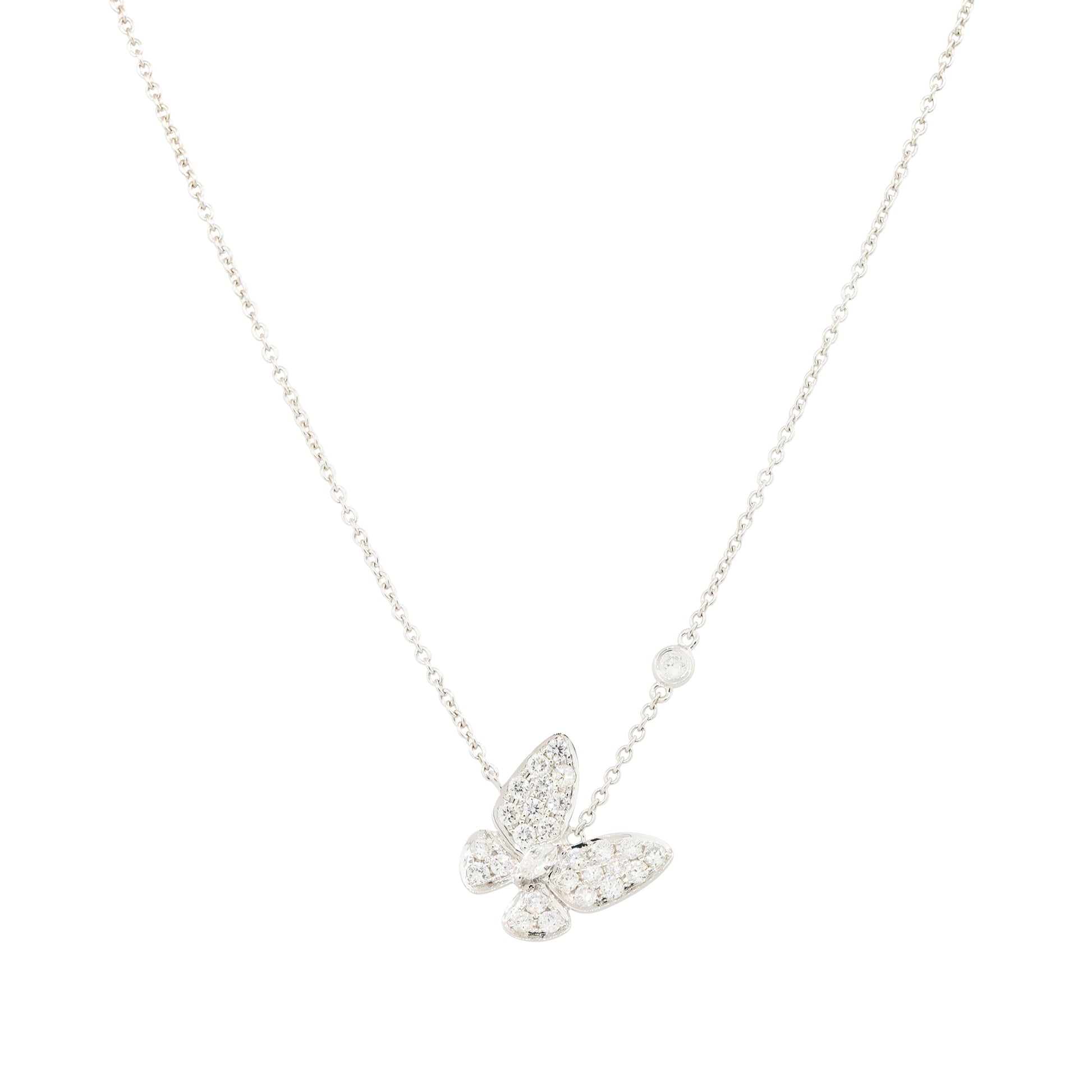 18k White Gold 0.81ctw Pave Diamond Butterfly Necklace