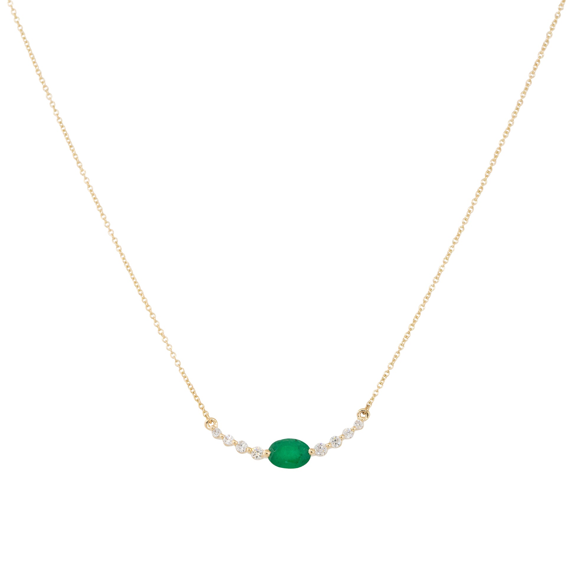 14k Yellow Gold 0.85ctw Oval Emerald and Diamond Curved Bar Necklace
