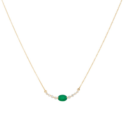 14k Yellow Gold 0.85ctw Oval Emerald and Diamond Curved Bar Necklace