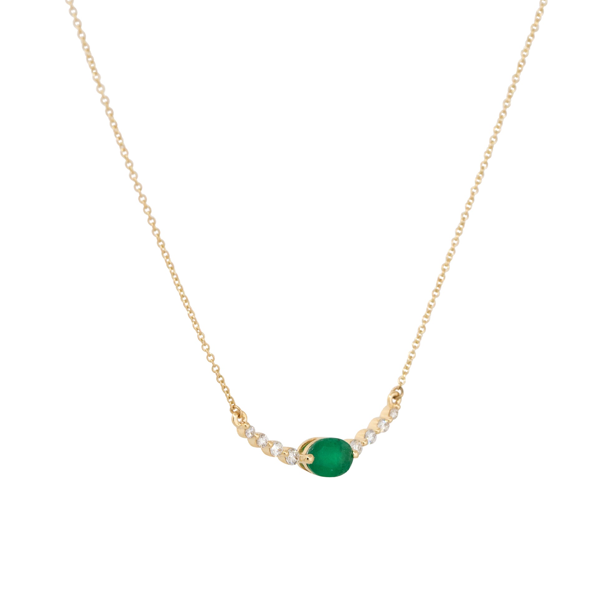 14k Yellow Gold 0.85ctw Oval Emerald and Diamond Curved Bar Necklace