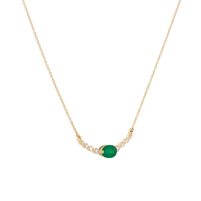14k Yellow Gold 0.85ctw Oval Emerald and Diamond Curved Bar Necklace