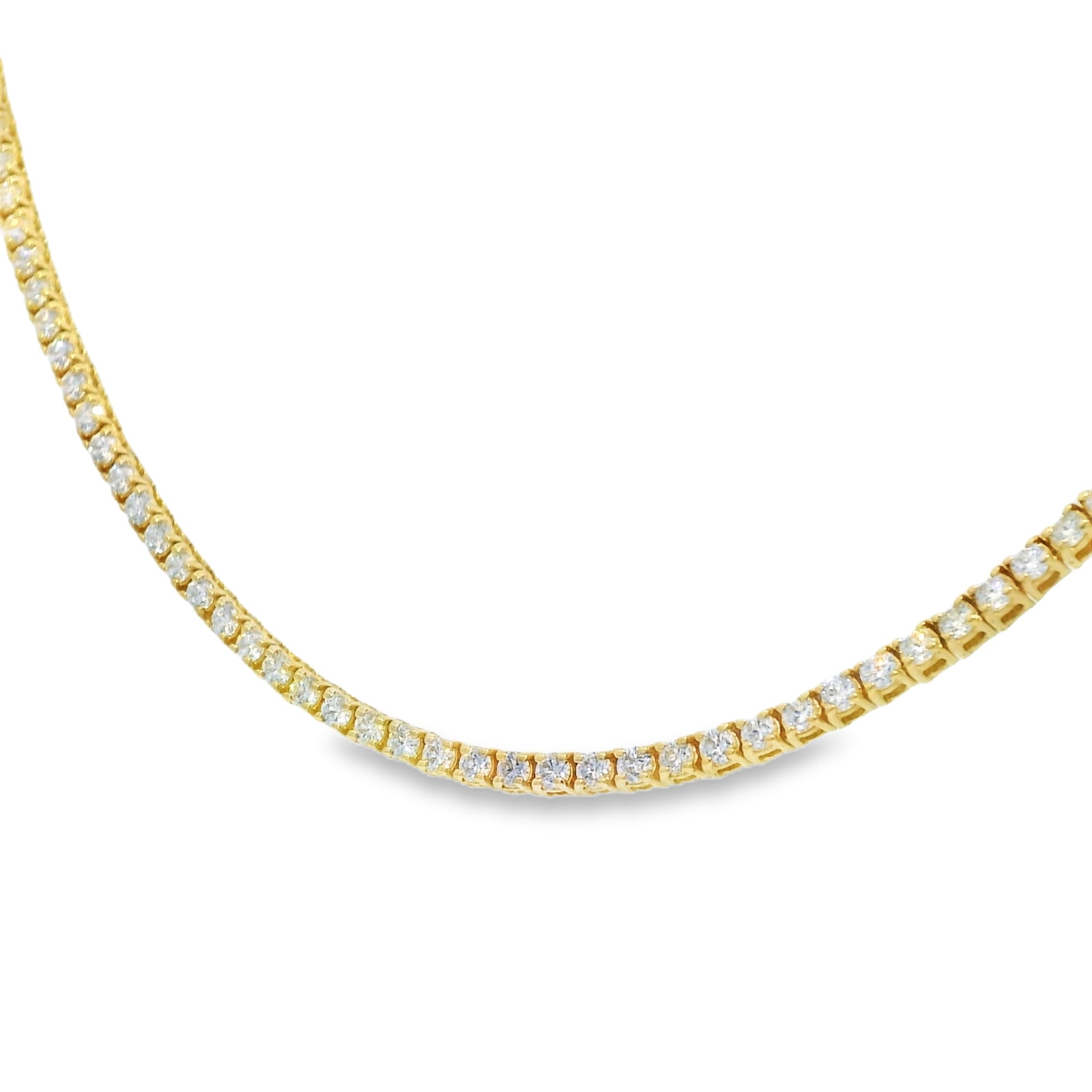 14k Yellow Gold Natural 6.5 Carat Diamond 4-Prong Tennis Necklace