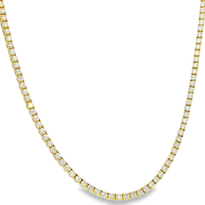 14k Yellow Gold Natural 6.5 Carat Diamond 4-Prong Tennis Necklace