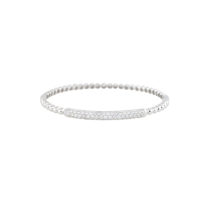 18k White Gold Natural 1.06 Carat Pave Diamond Beaded Bump Bangle