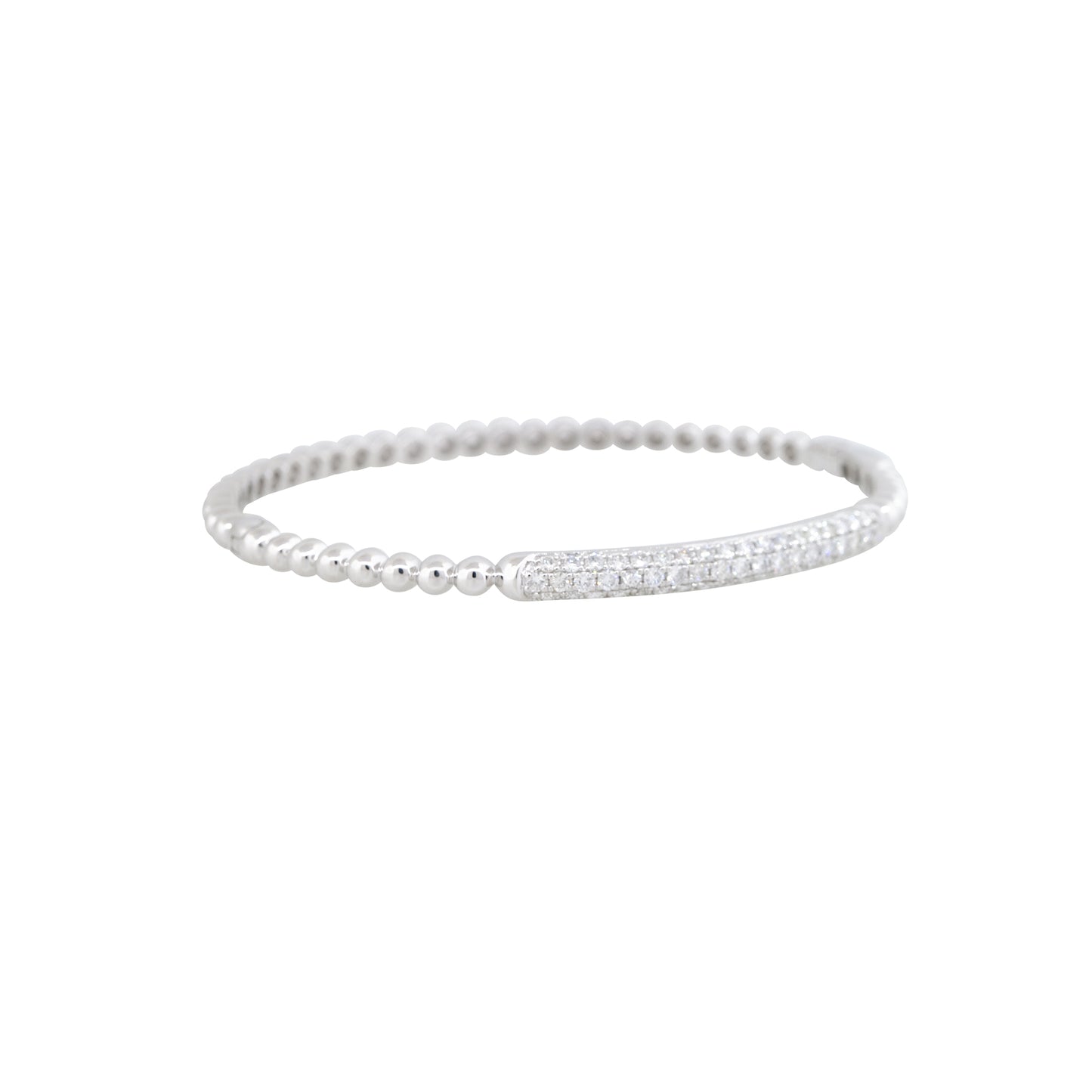 18k White Gold Natural 1.06 Carat Pave Diamond Beaded Bump Bangle