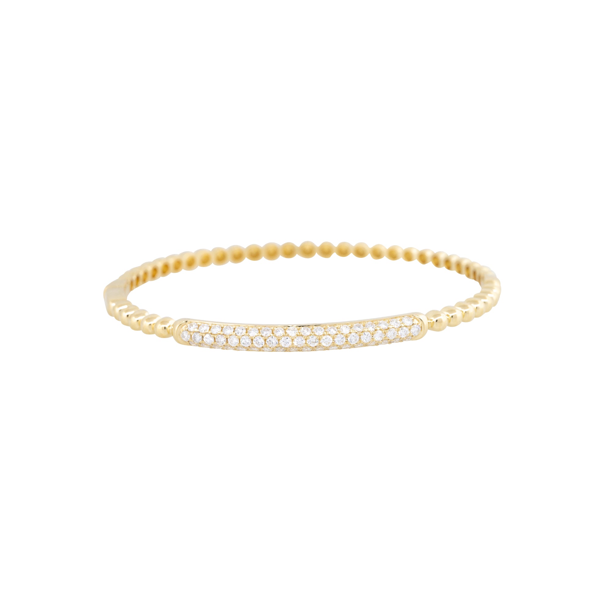 18k Yellow Gold Natural 1.06 Carat Pave Diamond Beaded Bump Bangle