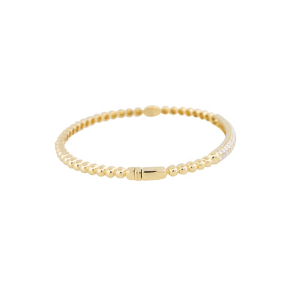 18k Yellow Gold Natural 1.06 Carat Pave Diamond Beaded Bump Bangle
