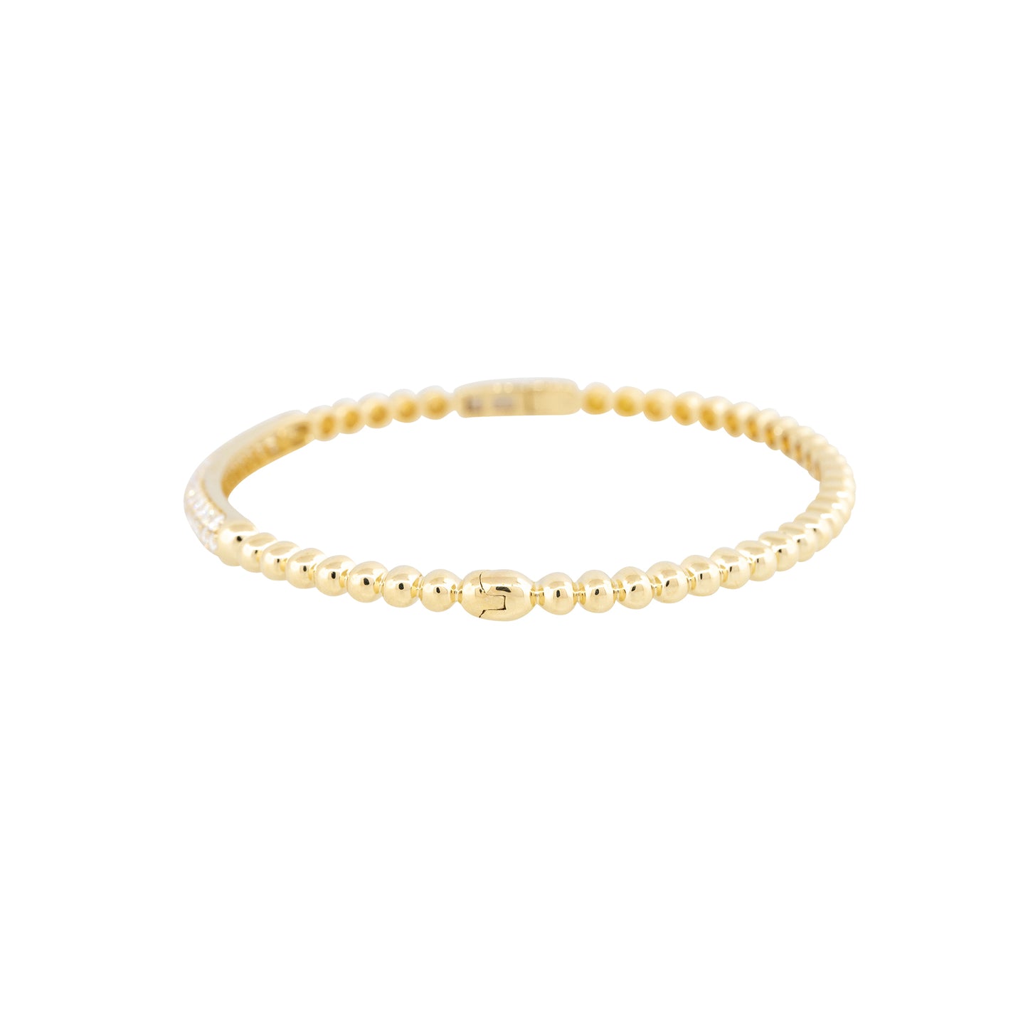 18k Yellow Gold Natural 1.06 Carat Pave Diamond Beaded Bump Bangle