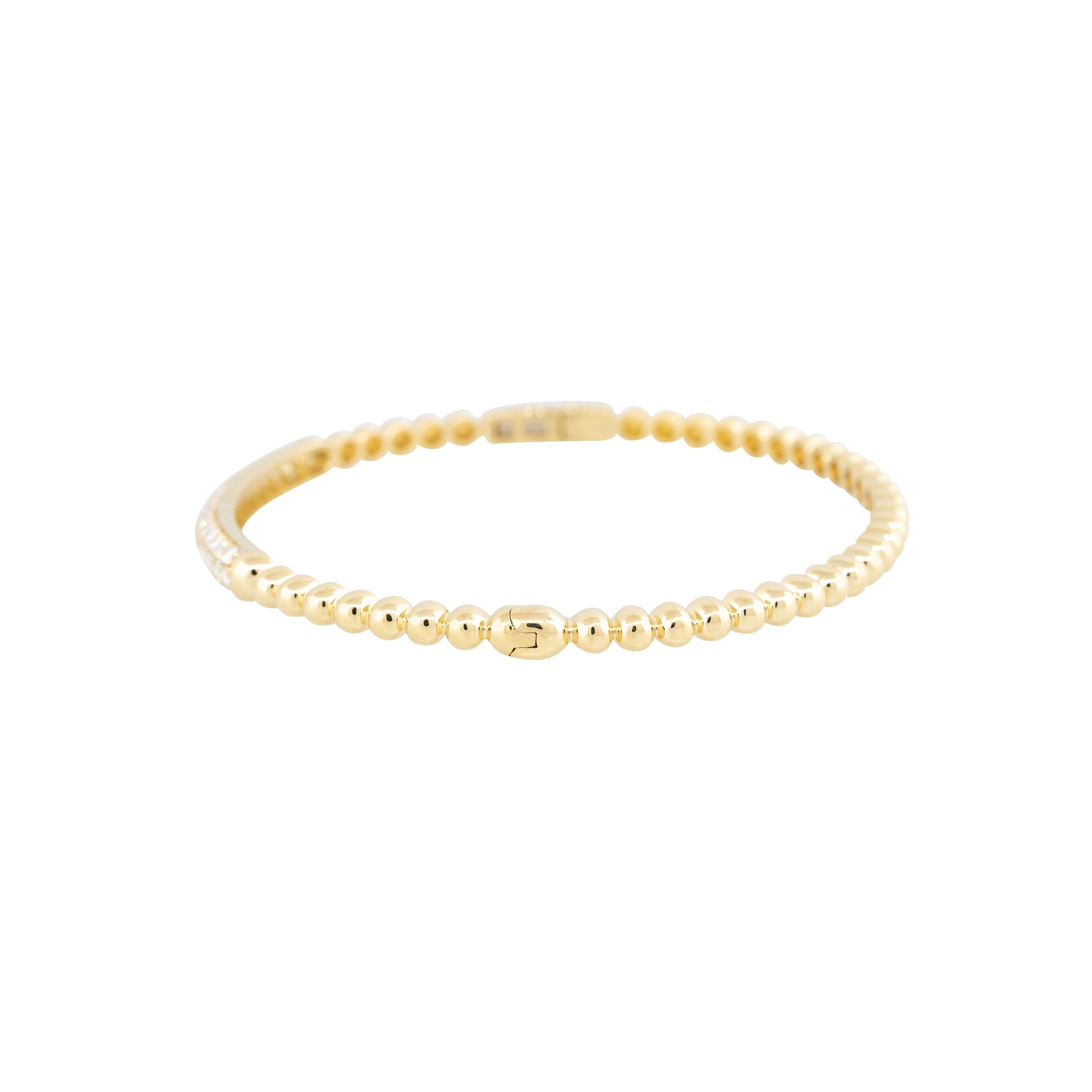 18k Yellow Gold Natural 1.06 Carat Pave Diamond Beaded Bump Bangle