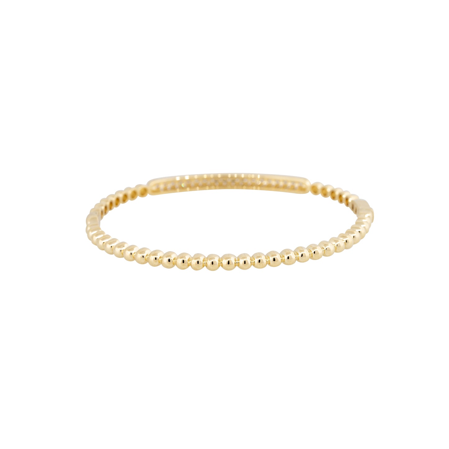 18k Yellow Gold Natural 1.06 Carat Pave Diamond Beaded Bump Bangle