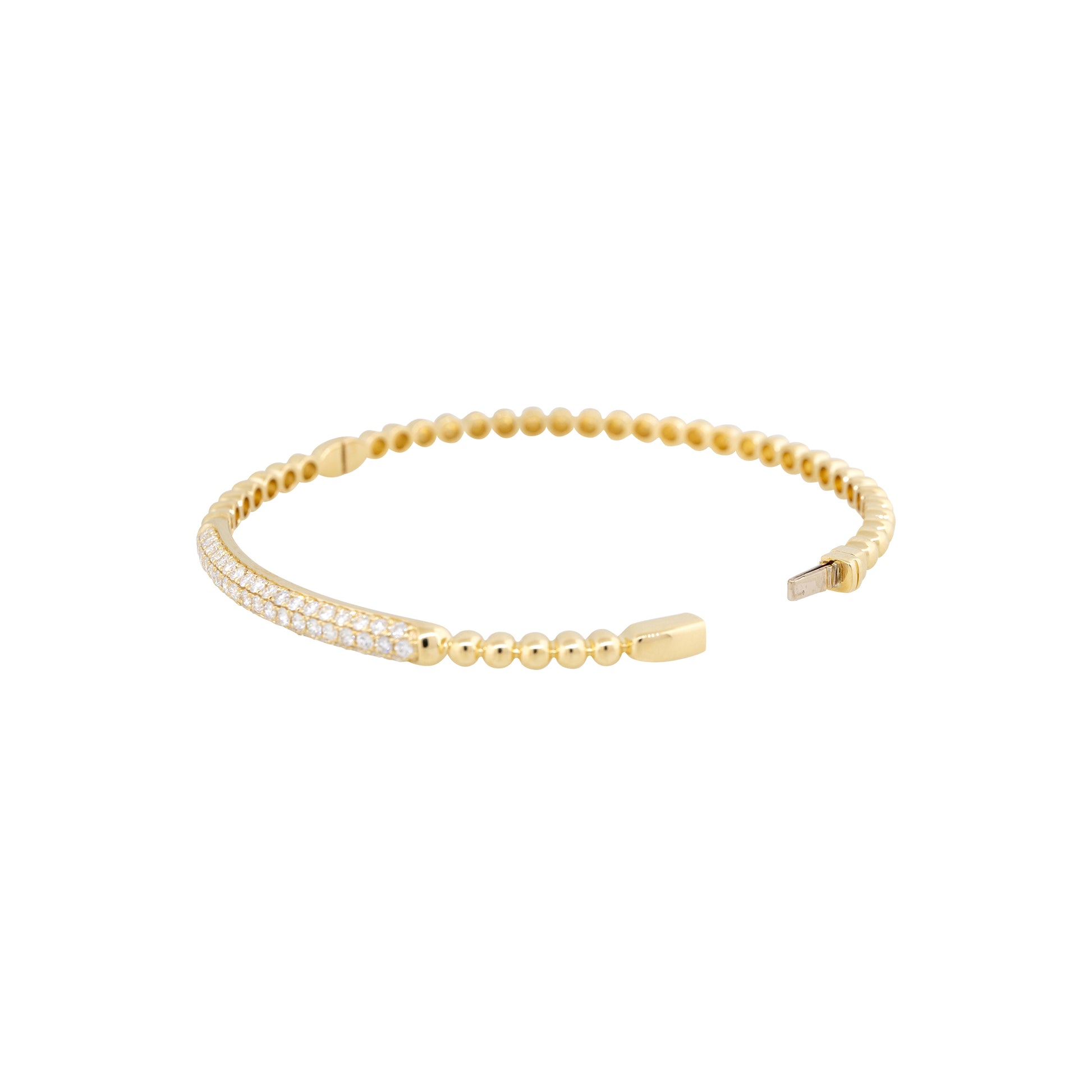 18k Yellow Gold Natural 1.06 Carat Pave Diamond Beaded Bump Bangle
