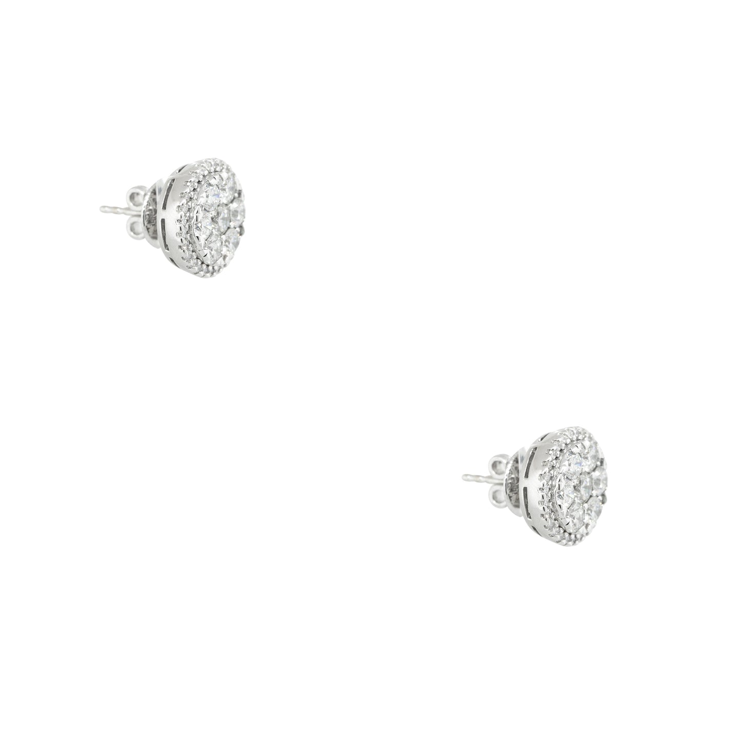 14k White Gold 2.33ctw Round Brilliant Diamond Cluster Stud Earrings