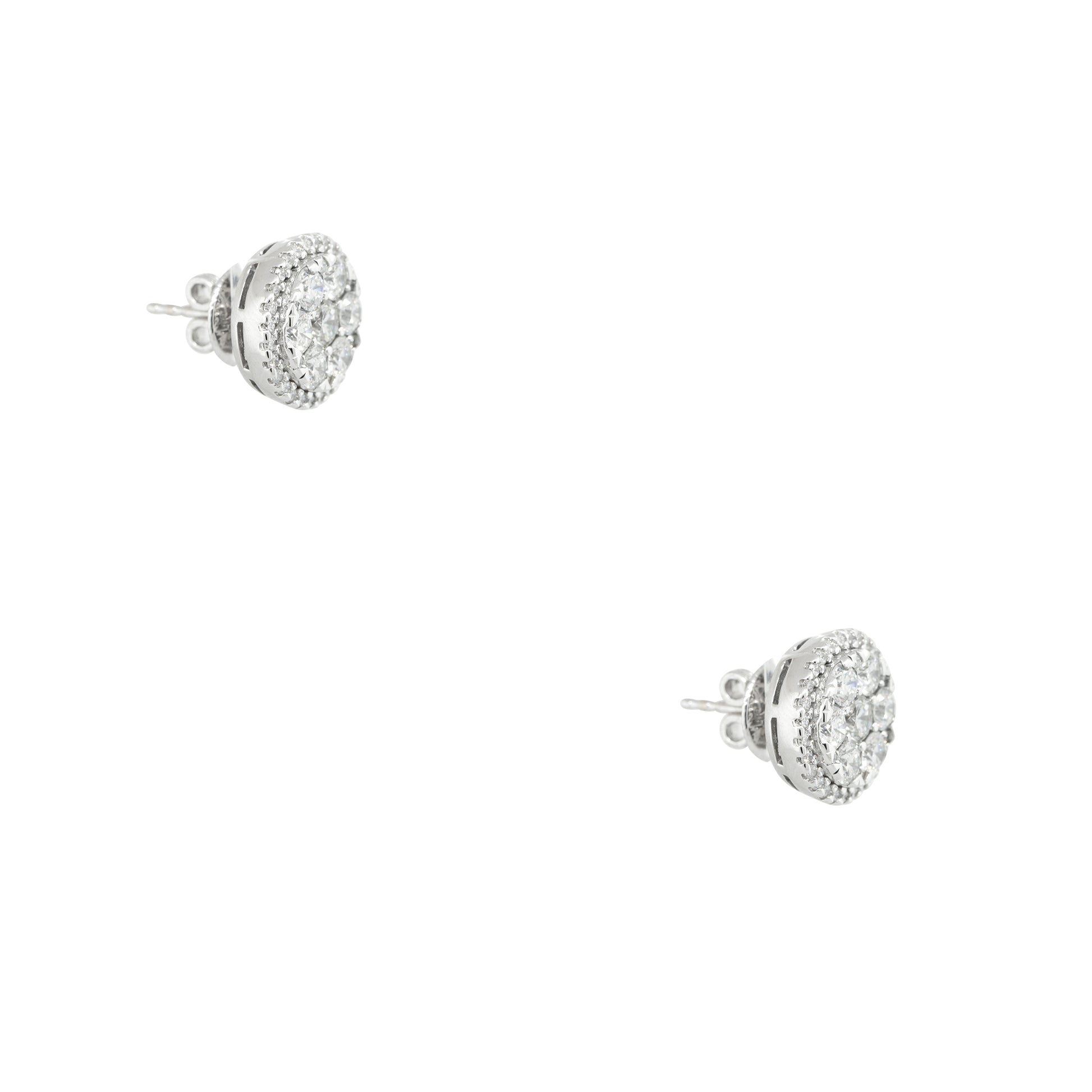 14k White Gold 2.33ctw Round Brilliant Diamond Cluster Stud Earrings