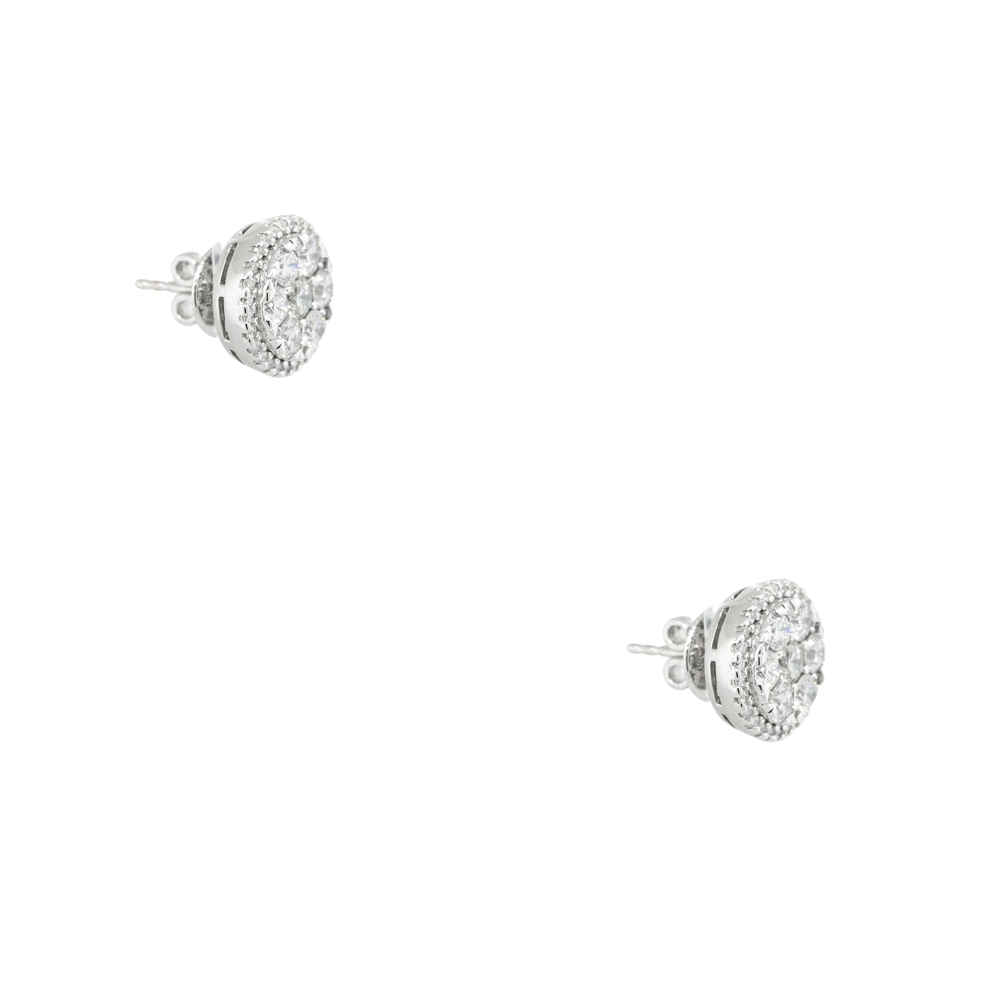 14k White Gold 2.33ctw Round Brilliant Diamond Cluster Stud Earrings