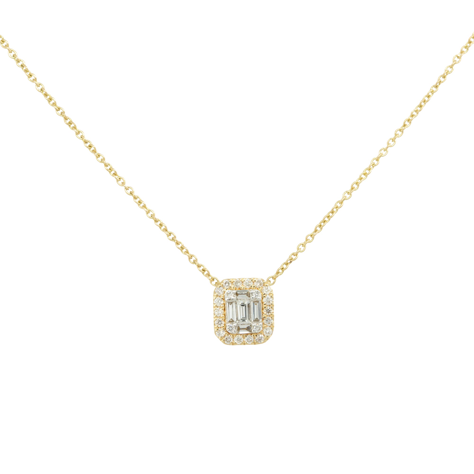 14k Yellow Gold 0.22ctw Round Brilliant and Baguette Cut Diamond Necklace
