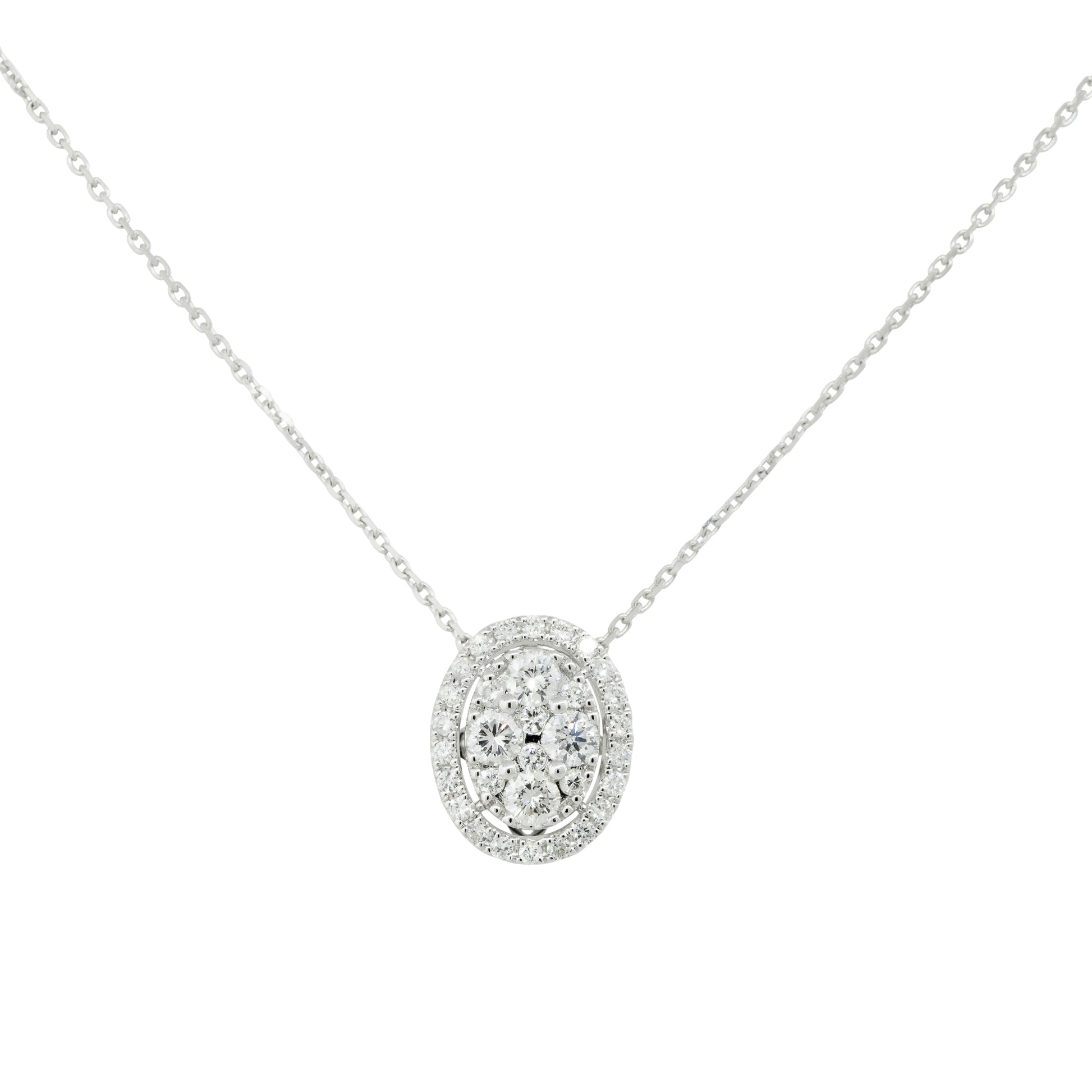 18k White Gold 0.85ctw Pave Diamond Oval Shaped Pendant Necklace