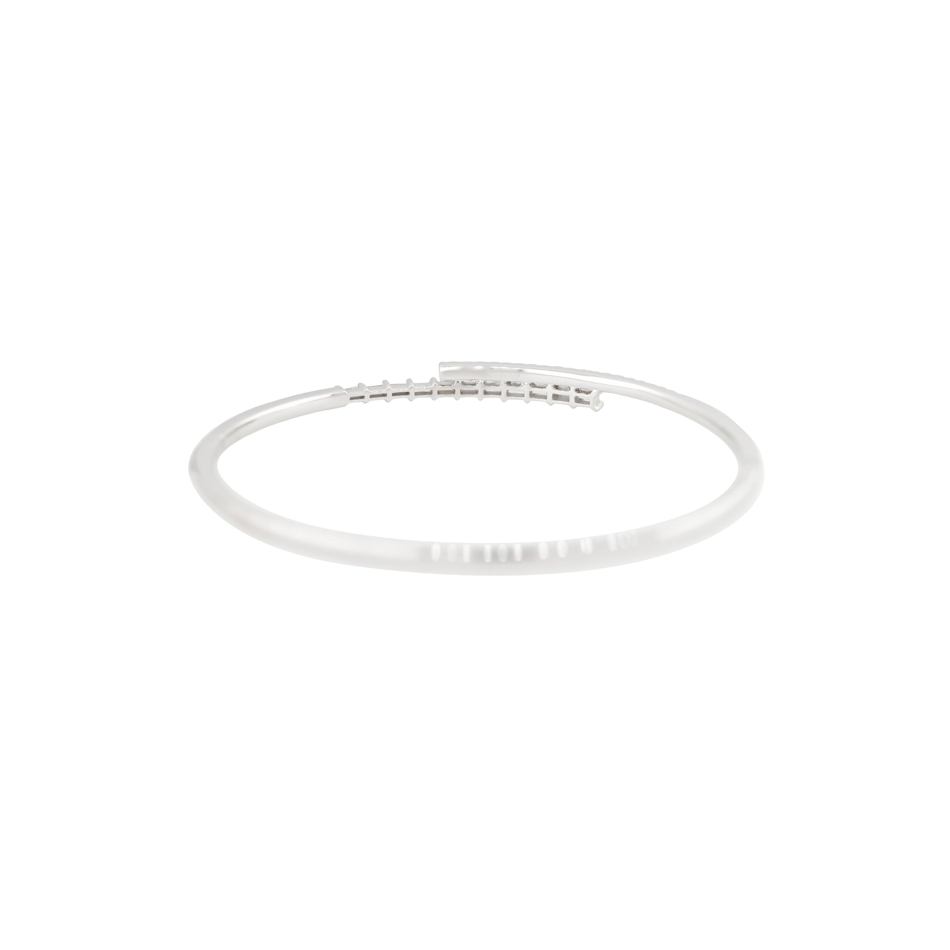 18k White Gold 0.70ctw Round and Baguette Cut Diamond Cuff Bangle