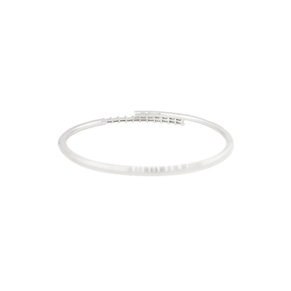 18k White Gold 0.70ctw Round and Baguette Cut Diamond Cuff Bangle