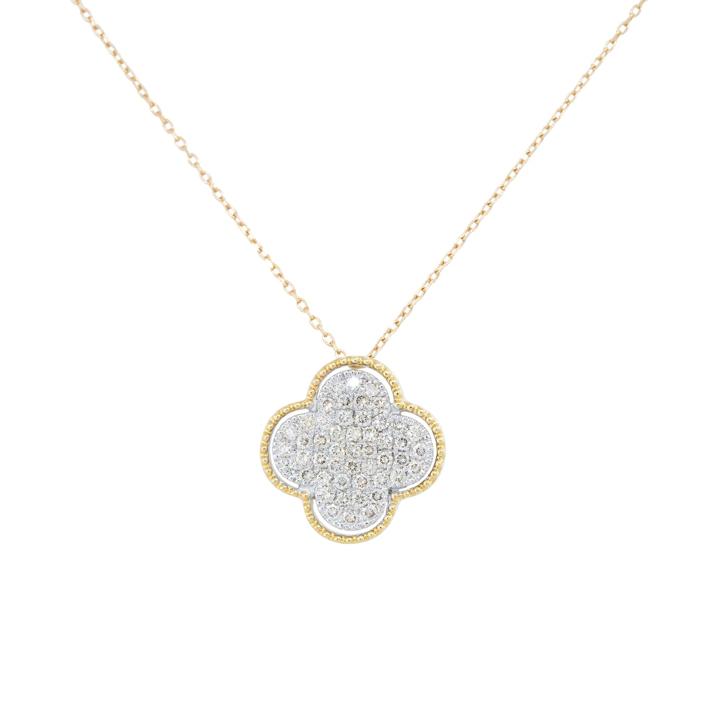14k Yellow Gold 0.58ctw Pave Diamond Clover Necklace