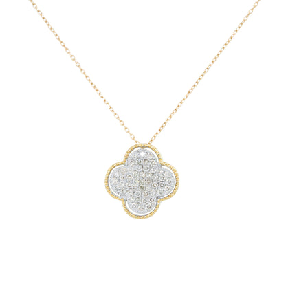 14k Yellow Gold 0.58ctw Pave Diamond Clover Necklace