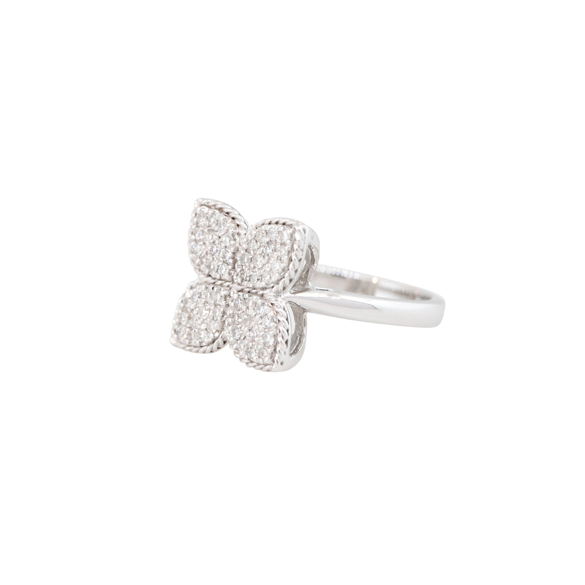 14k White Gold 0.39ctw Pave Diamond Clover Ring