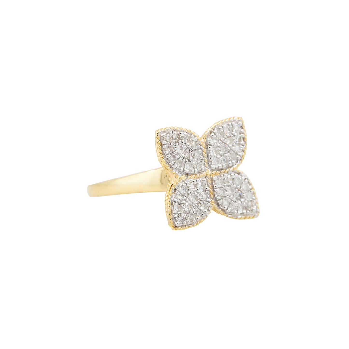14k Yellow Gold 0.40ctw Pave Diamond Clover Ring