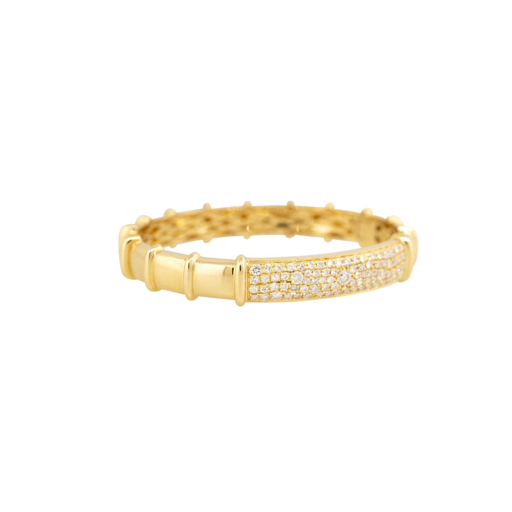 18k Yellow Gold 2.02ctw Pave Diamond Wide Ribbed Bangle