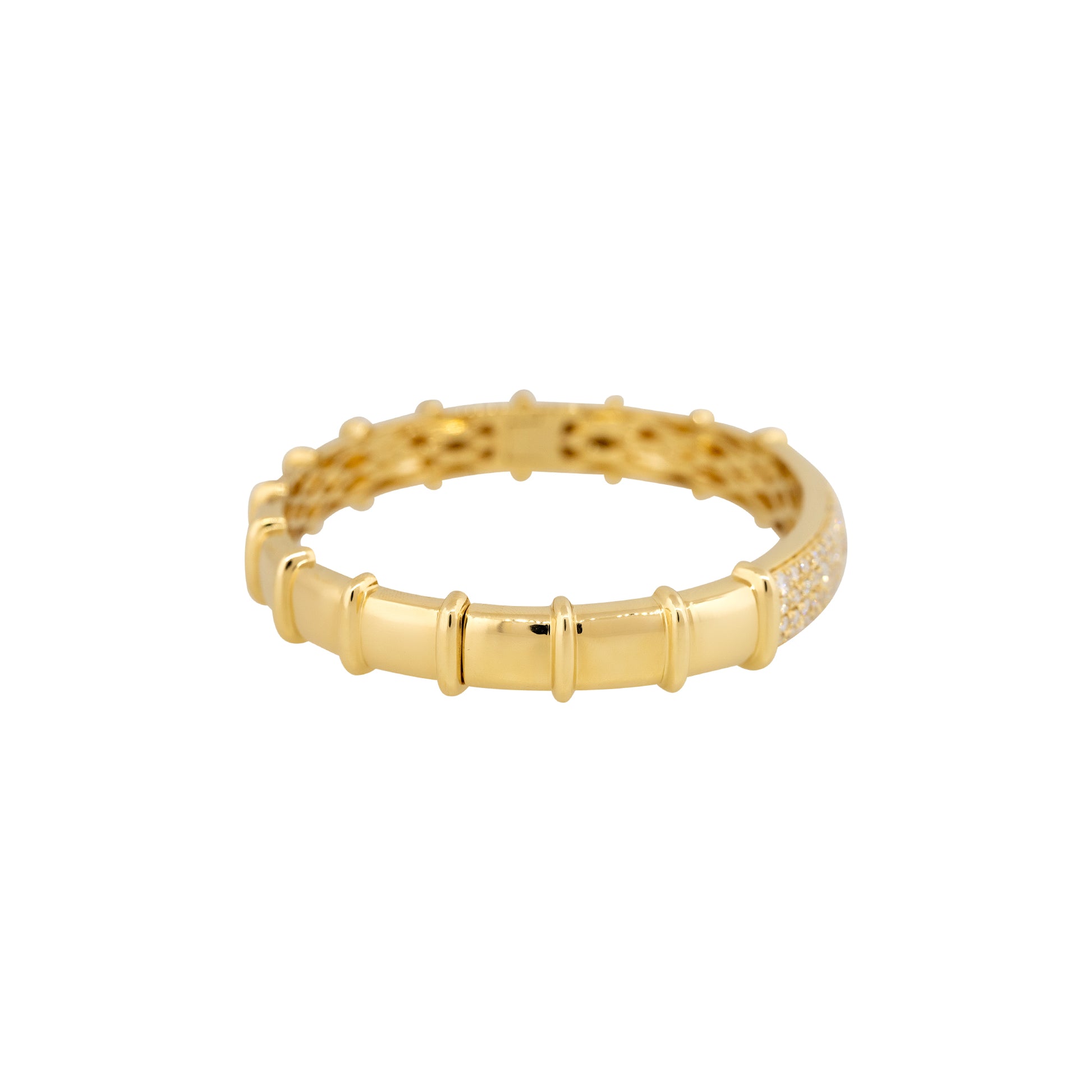 18k Yellow Gold 2.02ctw Pave Diamond Wide Ribbed Bangle