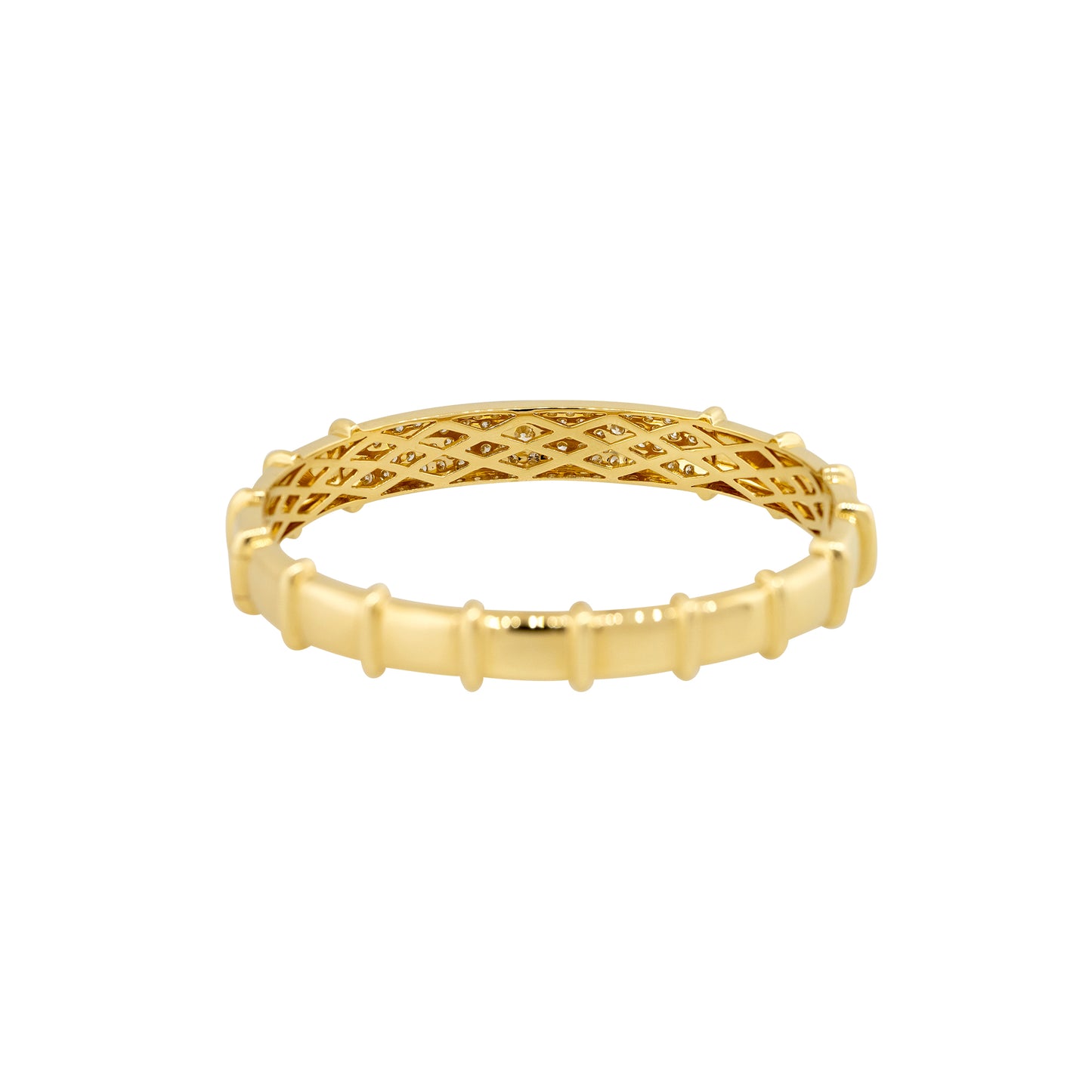 18k Yellow Gold 2.02ctw Pave Diamond Wide Ribbed Bangle