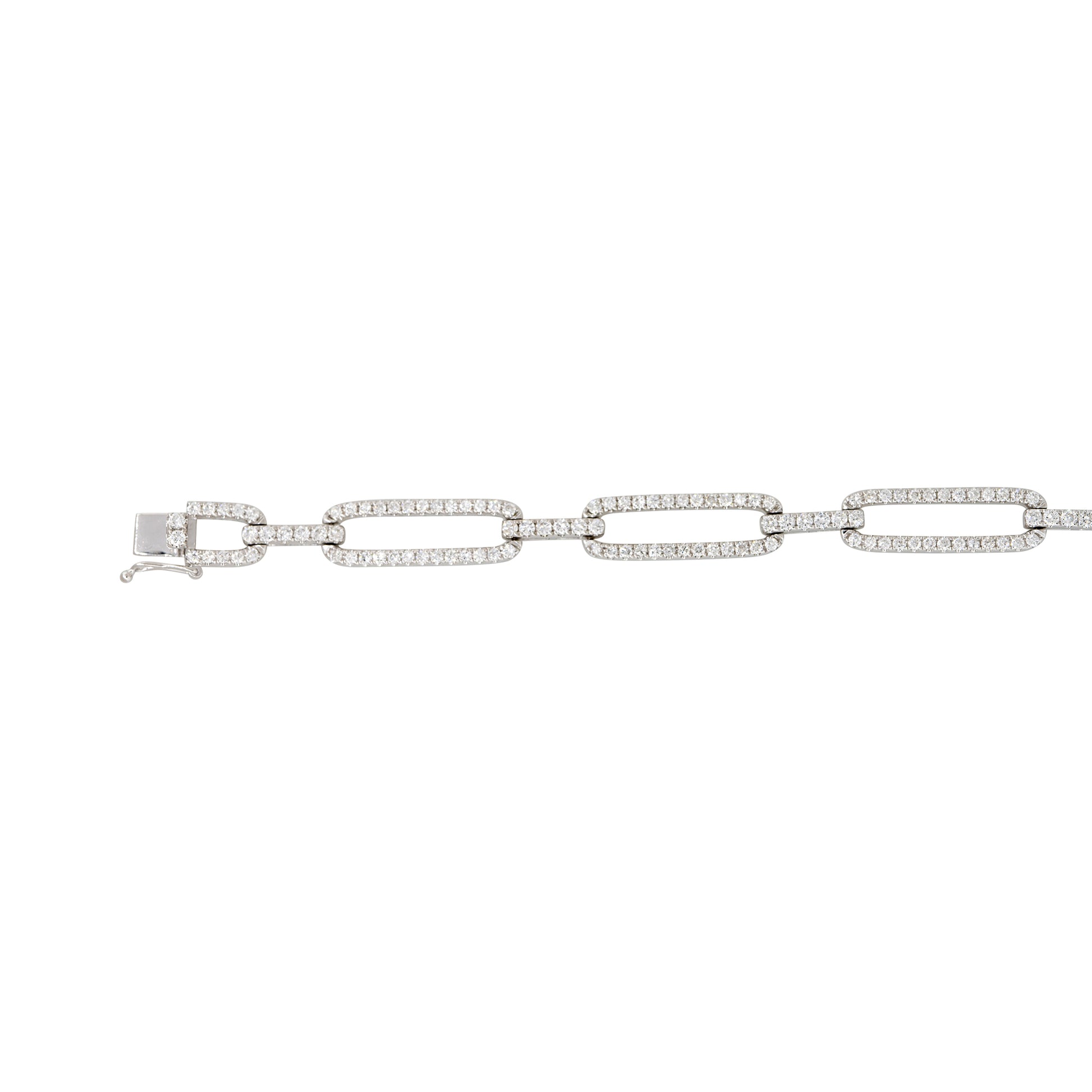 18k White Gold 3.25ctw Pave Diamond Elongated Link Bracelet