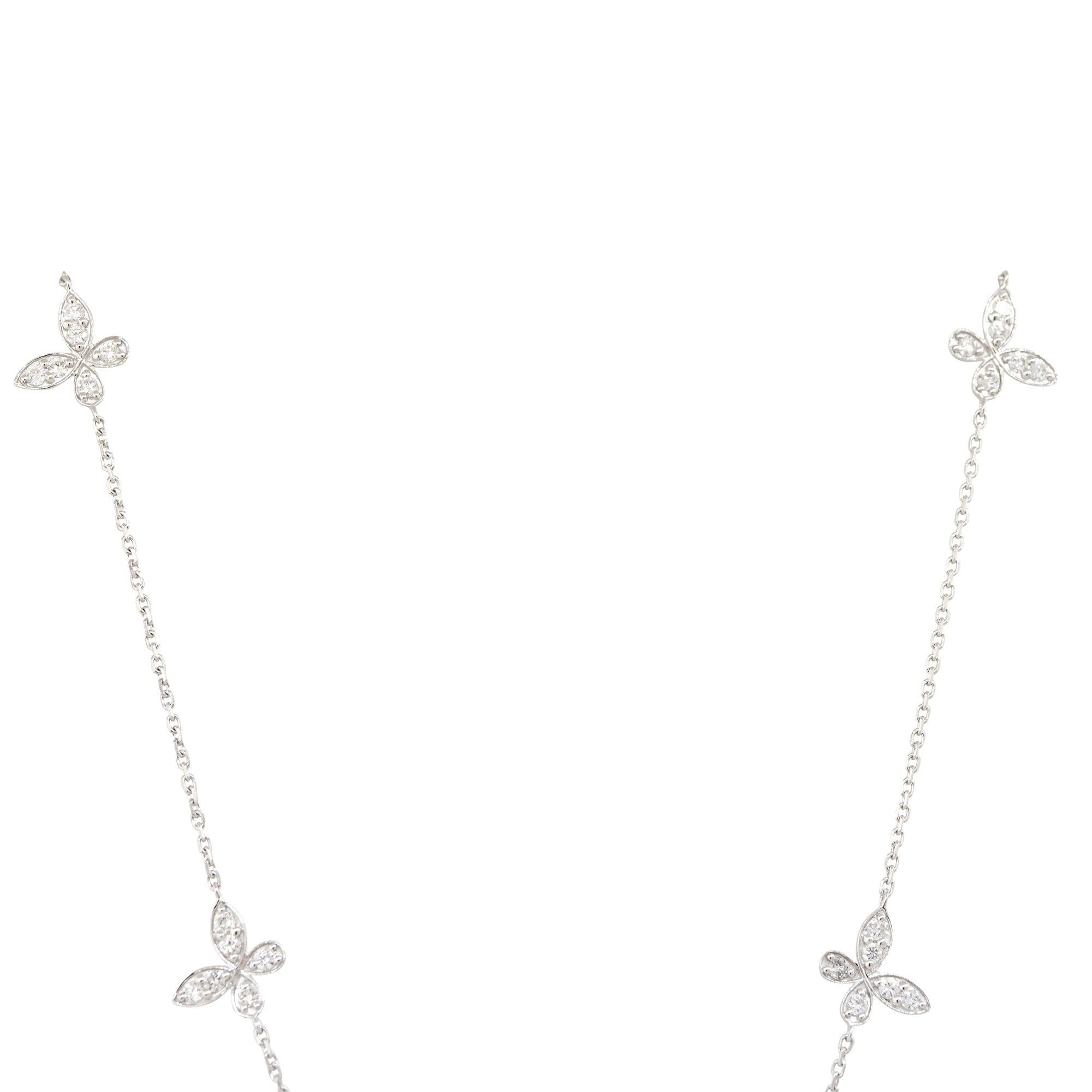 18k White Gold 0.86ctw Diamond Butterfly Necklace with 4 Butterfly Stations