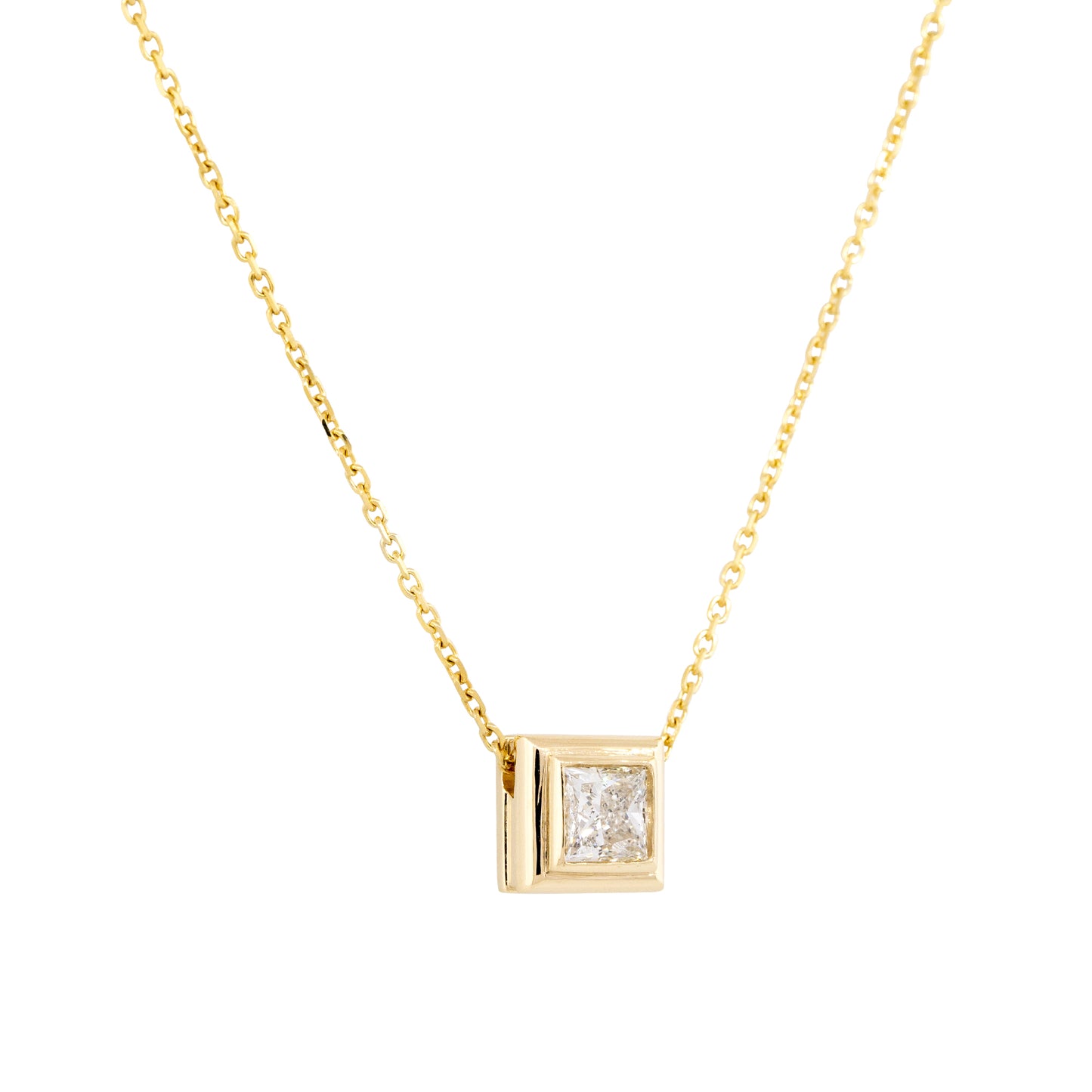 14k Yellow Gold 0.99ctw Princess Cut Floating Diamond Necklace