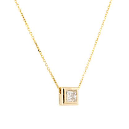 14k Yellow Gold 0.99ctw Princess Cut Floating Diamond Necklace